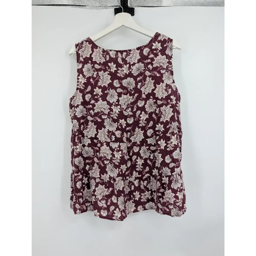 J. Jill Love Linen Tiered Floral Tank Top XL Petite Beachy Vacation Travel Boat